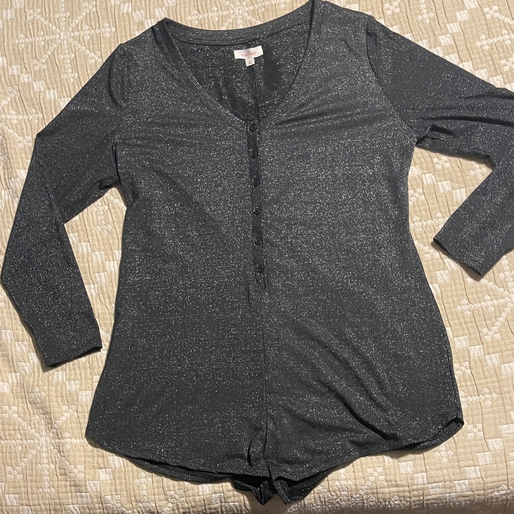Colsie Black Shimmer Long-Sleeve Bodysuit